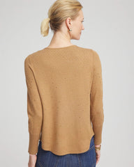 Chico's For Sale Faux Camel Heather Ella V-Neck Embellished Pullover Sweater