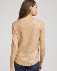 Chico's Online Faux Camel Heather Ella Boatneck Foiled Pullover Sweater