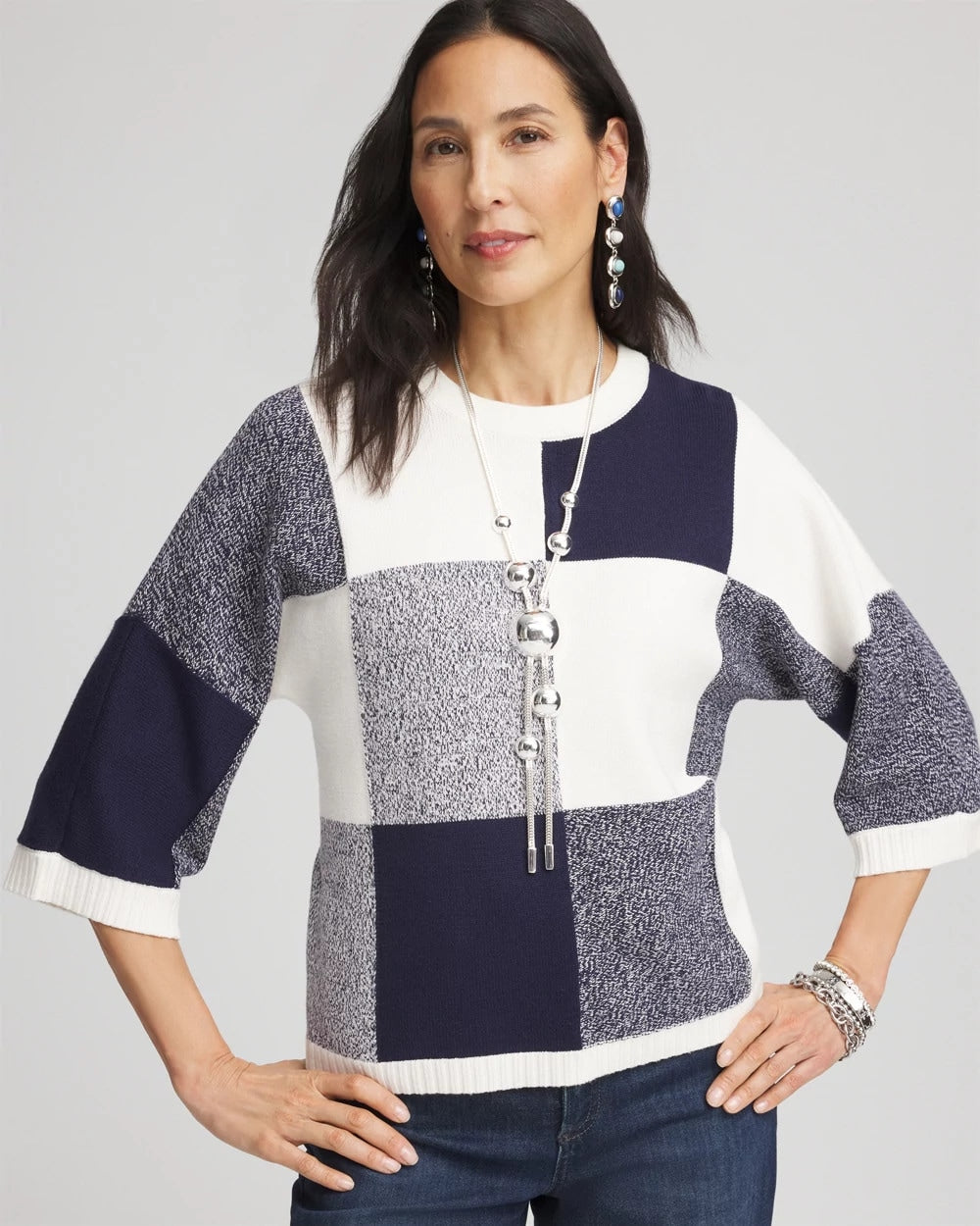 Chico's Sale Passport Blue Dolman Sleeve Pullover Sweater