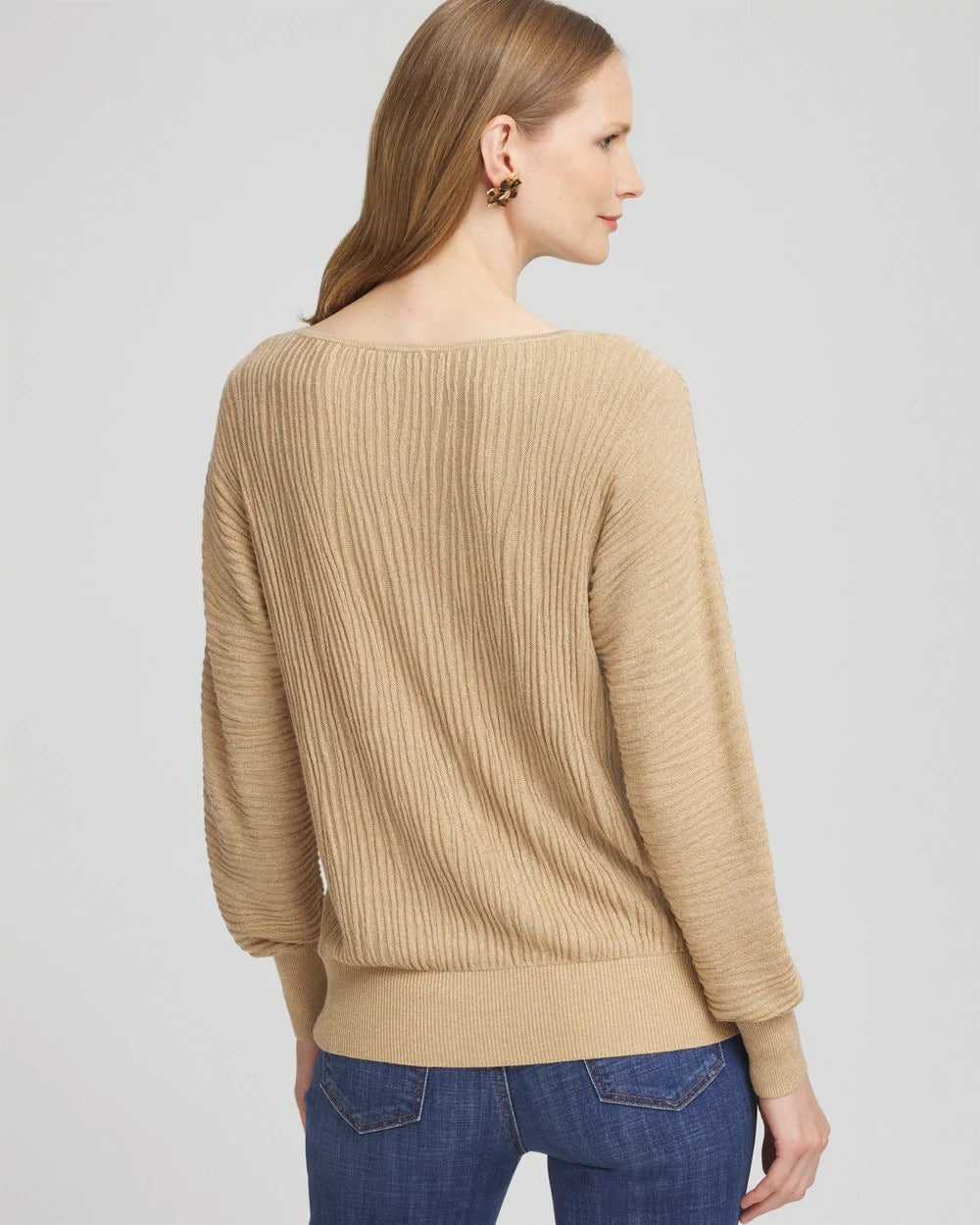 Chico's Outlet New Camel Heather Textured Zebra Print Dolman Sleeve Sweater