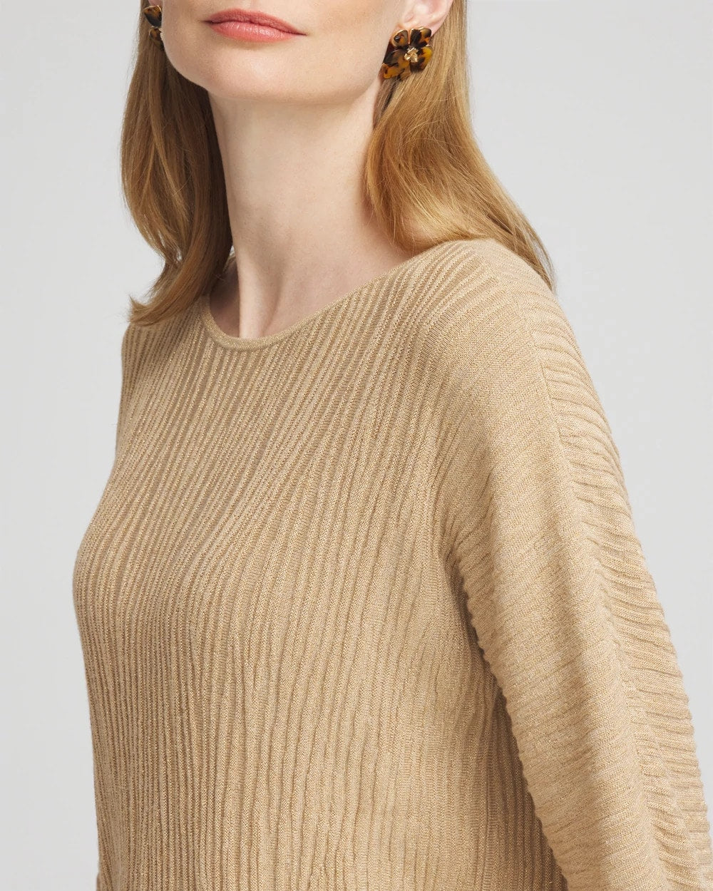 Chico's Outlet New Camel Heather Textured Zebra Print Dolman Sleeve Sweater