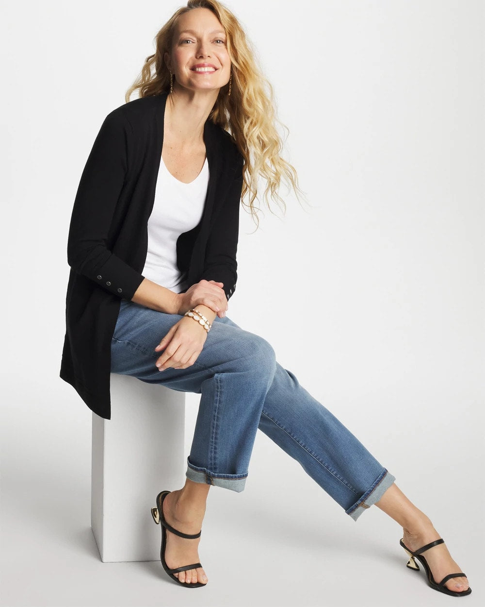Chico's For Sale Black Ella Ottoman-Trim Cardigan