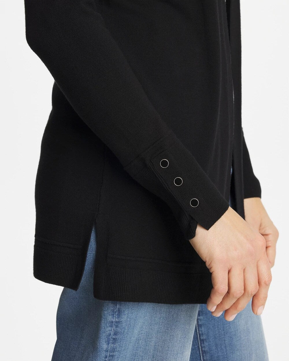 Chico's For Sale Black Ella Ottoman-Trim Cardigan