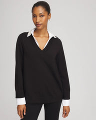 Chico's Online Black Embellished Layered Collar Shirt Sweater