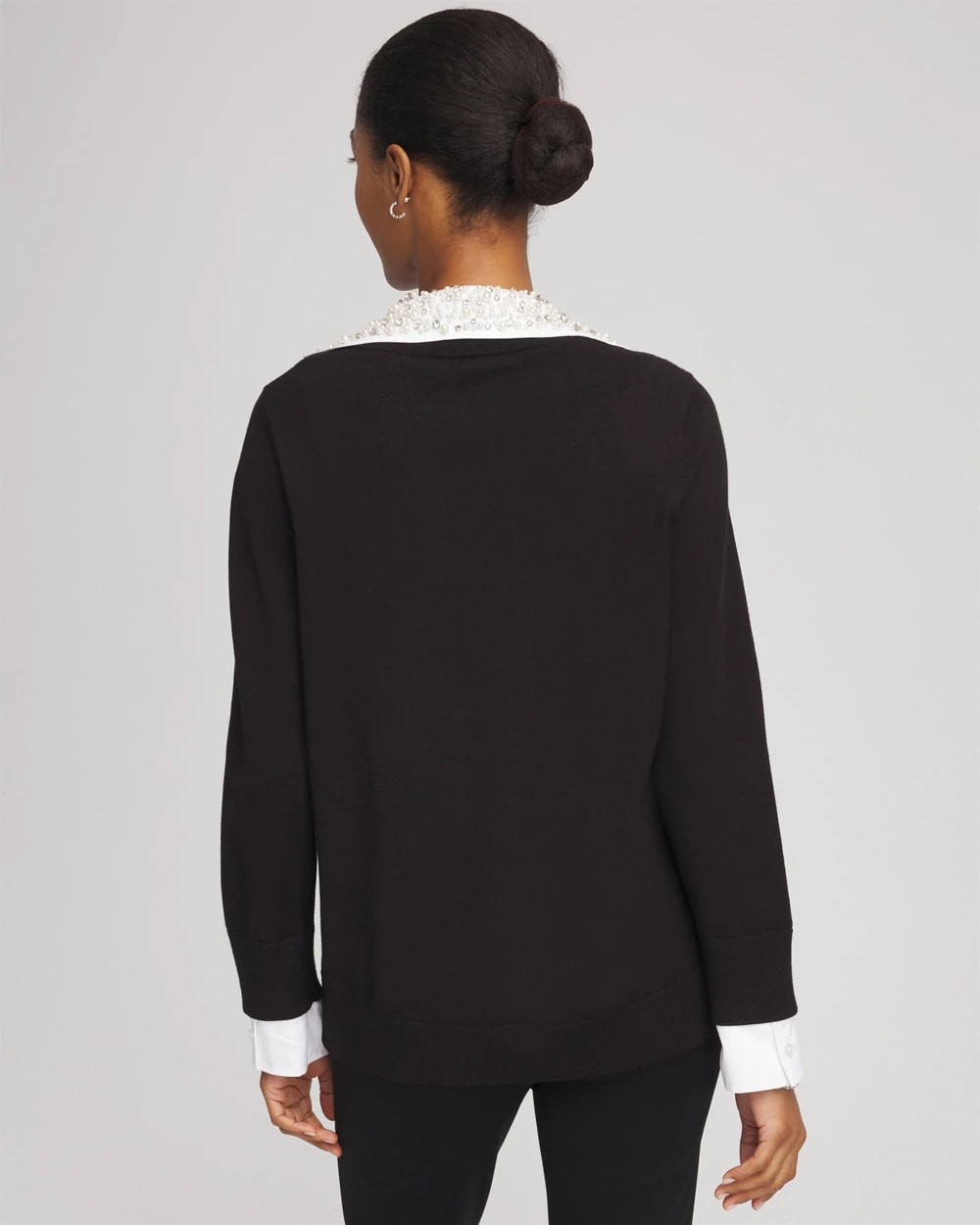 Chico's Online Black Embellished Layered Collar Shirt Sweater