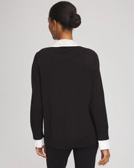 Chico's Online Black Embellished Layered Collar Shirt Sweater