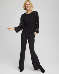 Chico's Discount Black Fringe Sequins Pullover Sweater