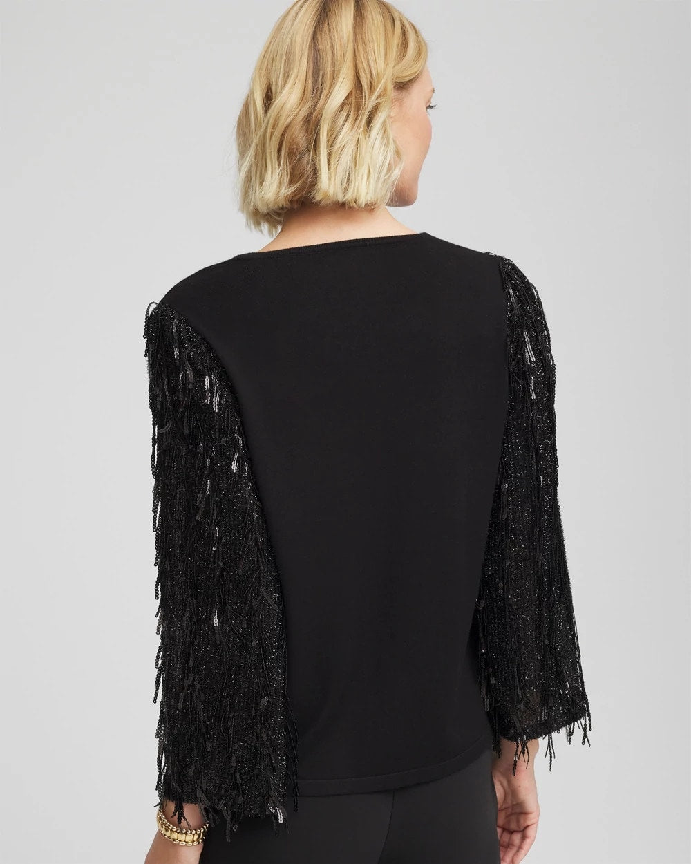 Chico's Discount Black Fringe Sequins Pullover Sweater