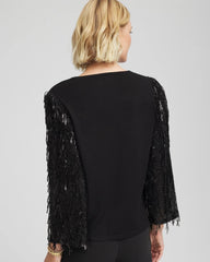 Chico's Discount Black Fringe Sequins Pullover Sweater