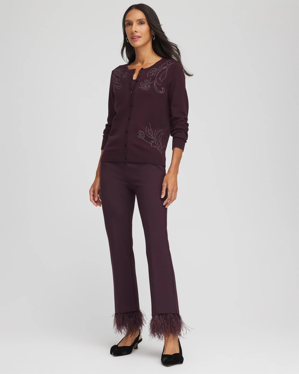 Chico's Sale Night Bloom Embellished Crewneck Cardigan