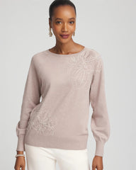Chico's For Sale Rocky Mountain Embroidered Pull-Over Boatneck Sweater