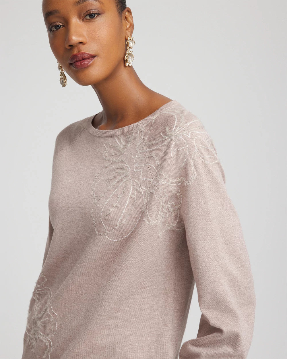 Chico's For Sale Rocky Mountain Embroidered Pull-Over Boatneck Sweater