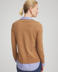 Chico's Online Caramel Apple Heather Camel Built-In Shirt Knit Sweater