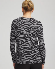 Chico's Outlet Black Cashmere Zebra Long-Sleeve Pullover Sweater