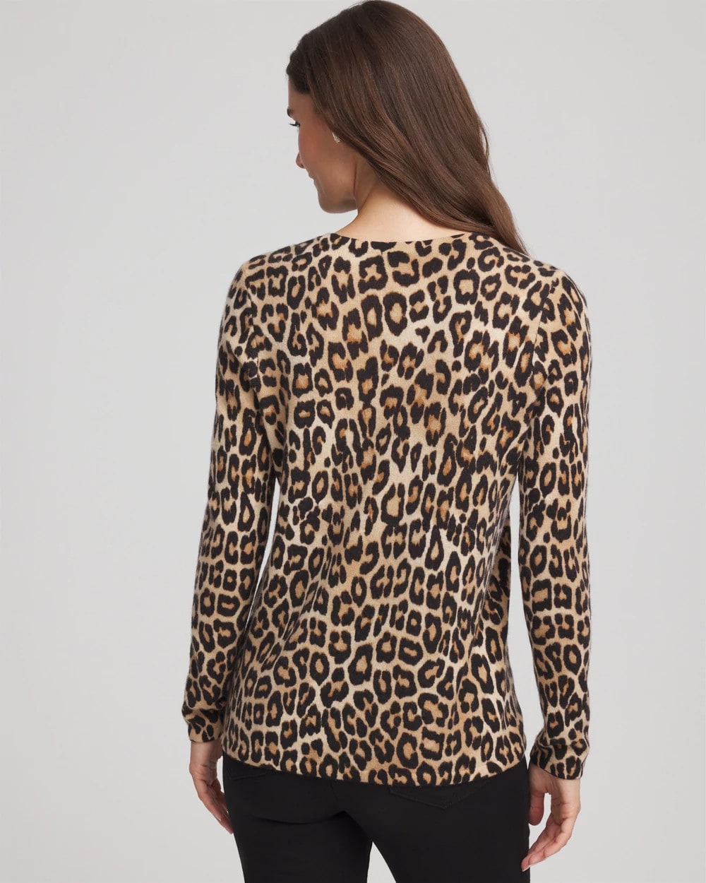 Chico's On Sale Camel Cashmere Animal Long-Sleeve Pullover Sweater