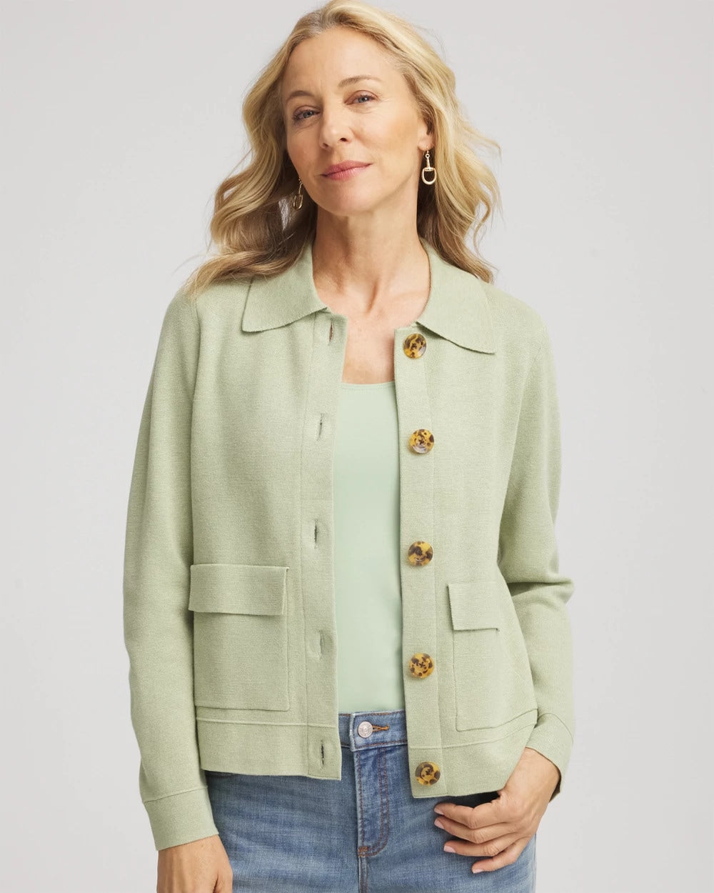 Chico's Online Sage Meadow Button-Front Cardigan Jacket