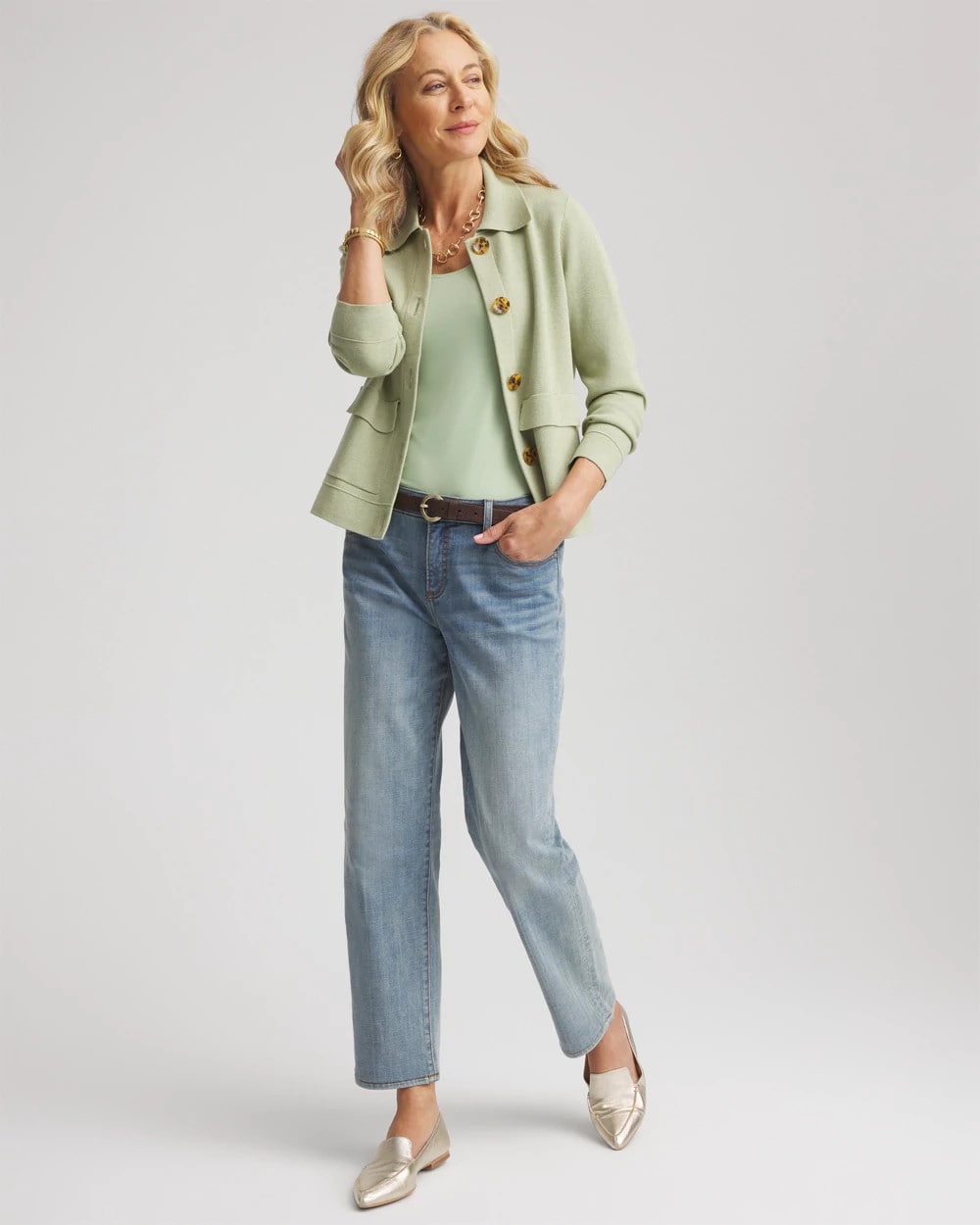 Chico's Online Sage Meadow Button-Front Cardigan Jacket