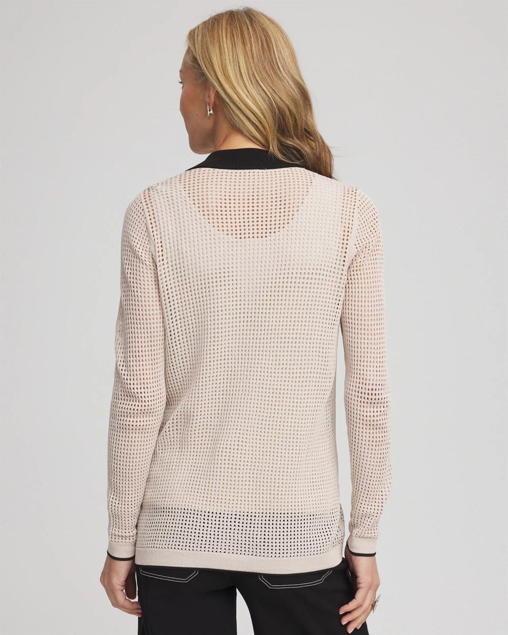 Chico's Discount Smokey Taupe Pointelle Polo Cardigan