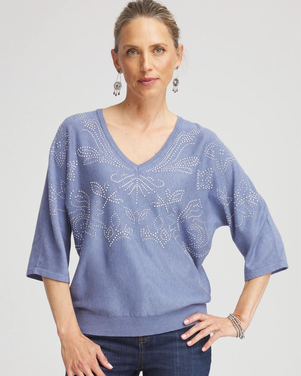 Chico's Outlet Blue Lotus Dolman V-Neck Sweater