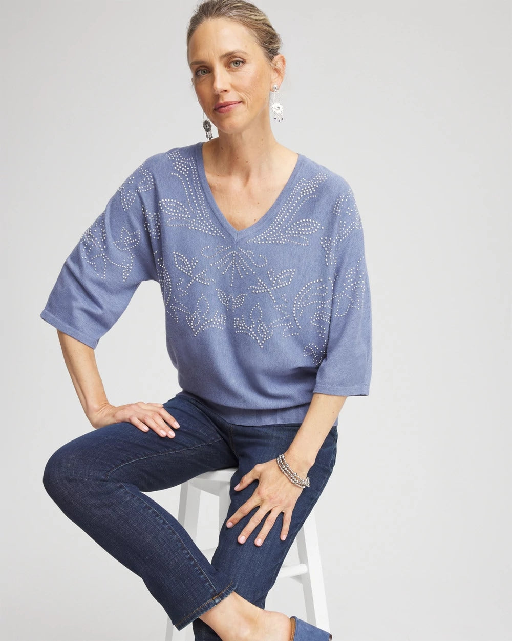 Chico's Outlet Blue Lotus Dolman V-Neck Sweater