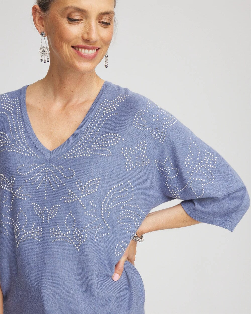 Chico's Outlet Blue Lotus Dolman V-Neck Sweater