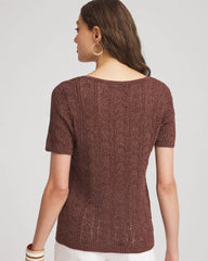 Chico's For Sale Cacao Pointelle Square-Neck Pullover Sweater