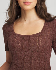 Chico's For Sale Cacao Pointelle Square-Neck Pullover Sweater