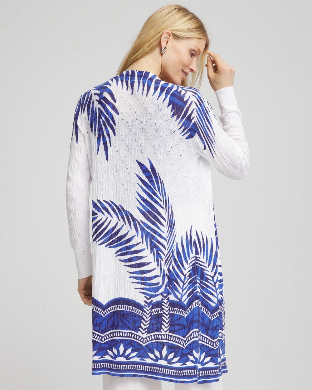 Chico's Outlet Alabaster Island Motif Pointelle Long Cardigan