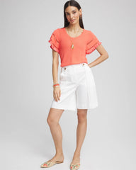 Chico's On Sale Melon Mambo Cutout Short-Sleeved Pullover Sweater