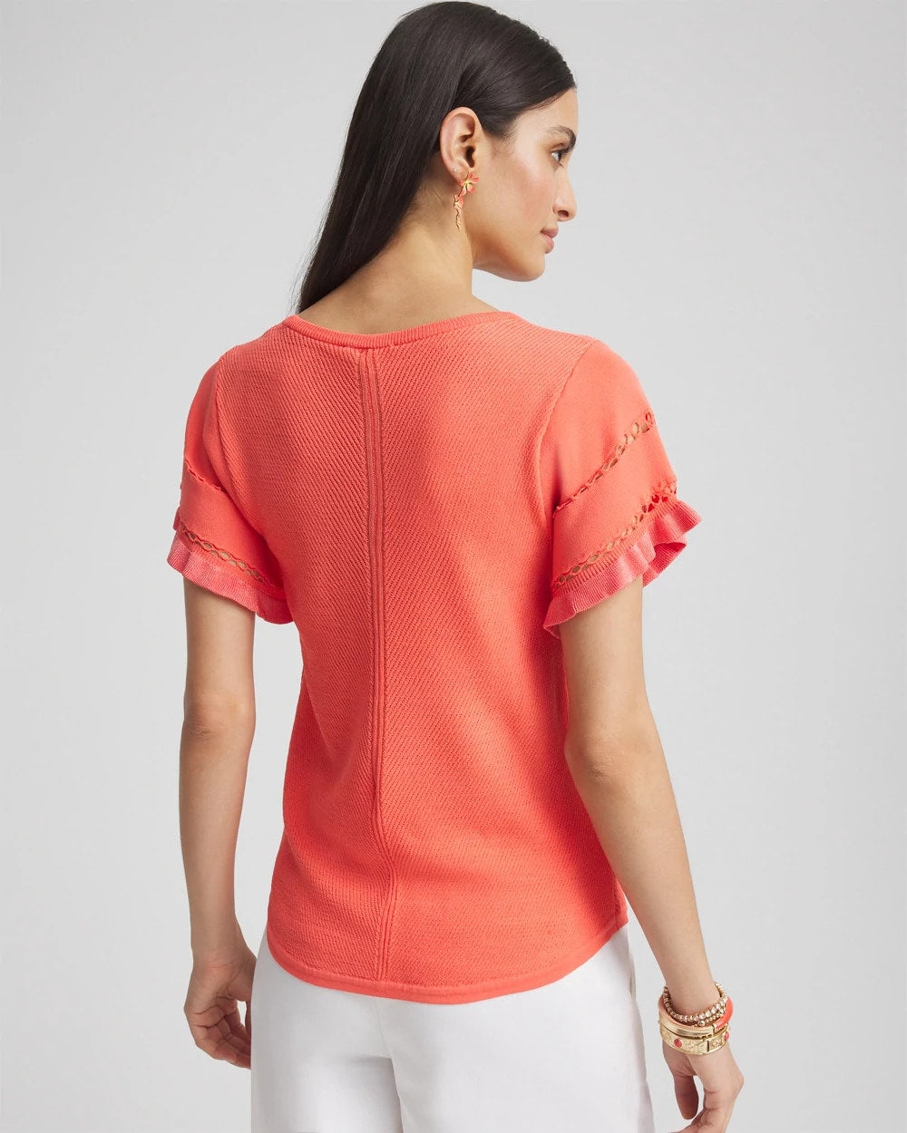 Chico's On Sale Melon Mambo Cutout Short-Sleeved Pullover Sweater
