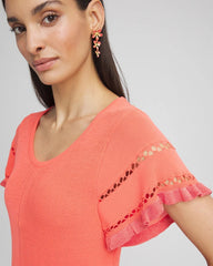 Chico's On Sale Melon Mambo Cutout Short-Sleeved Pullover Sweater