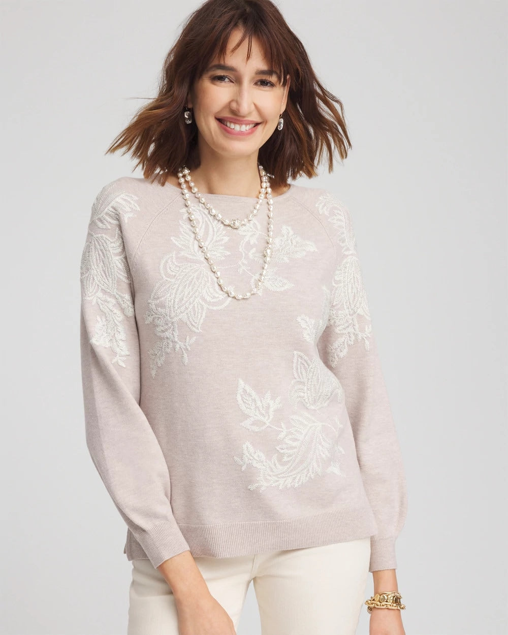 Chico's For Sale Helium Embroidered Boatneck Sweater