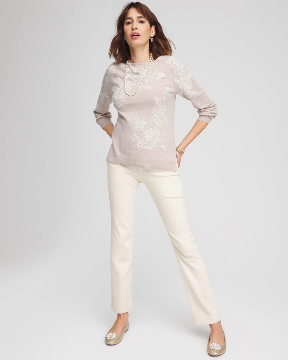 Chico's For Sale Helium Embroidered Boatneck Sweater