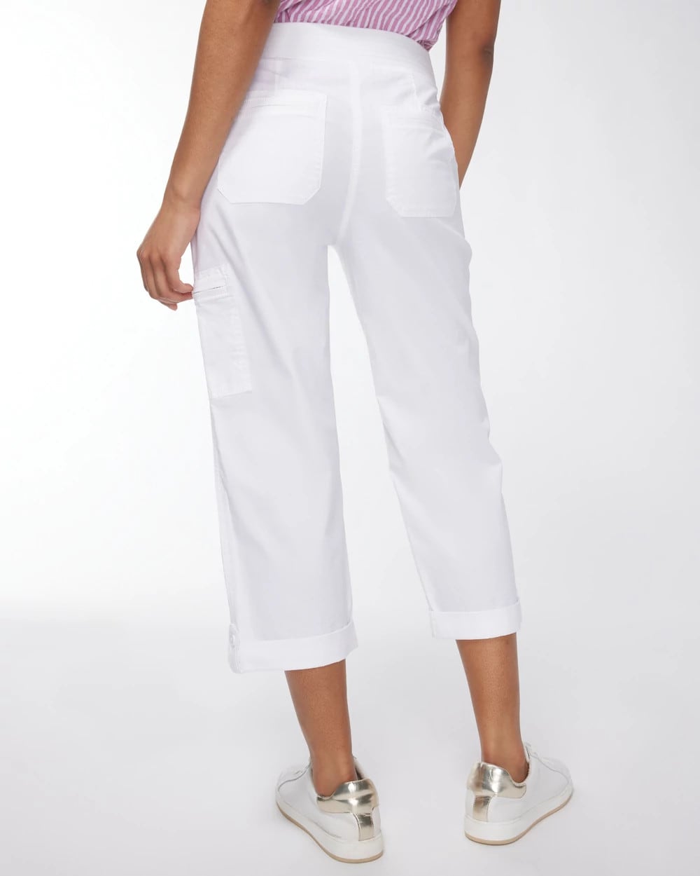 Chico's Discount Alabaster Alabaster Poplin Cropped Roll Tab Pants