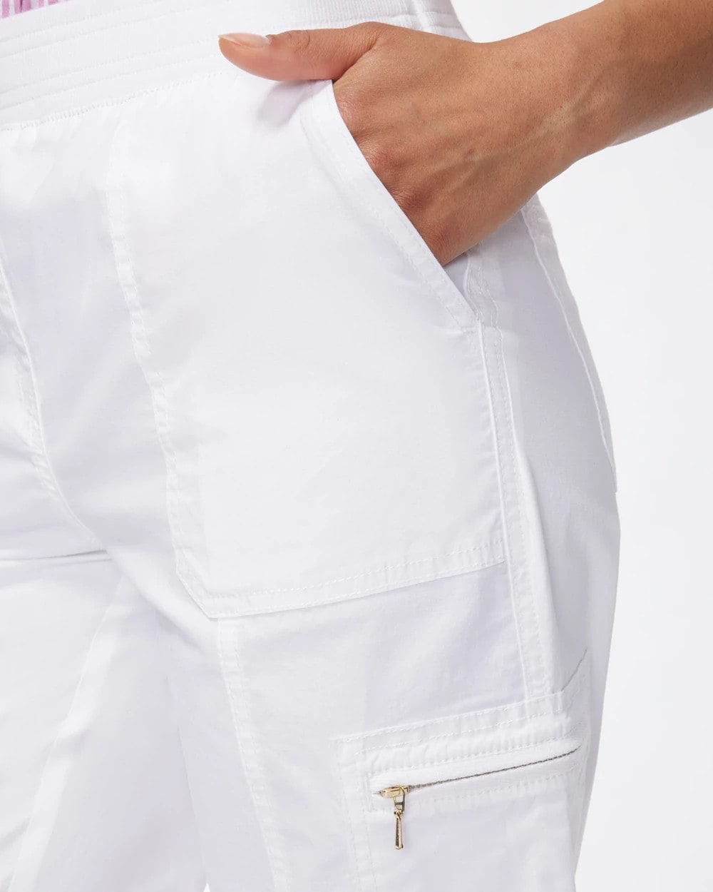 Chico's Discount Alabaster Alabaster Poplin Cropped Roll Tab Pants