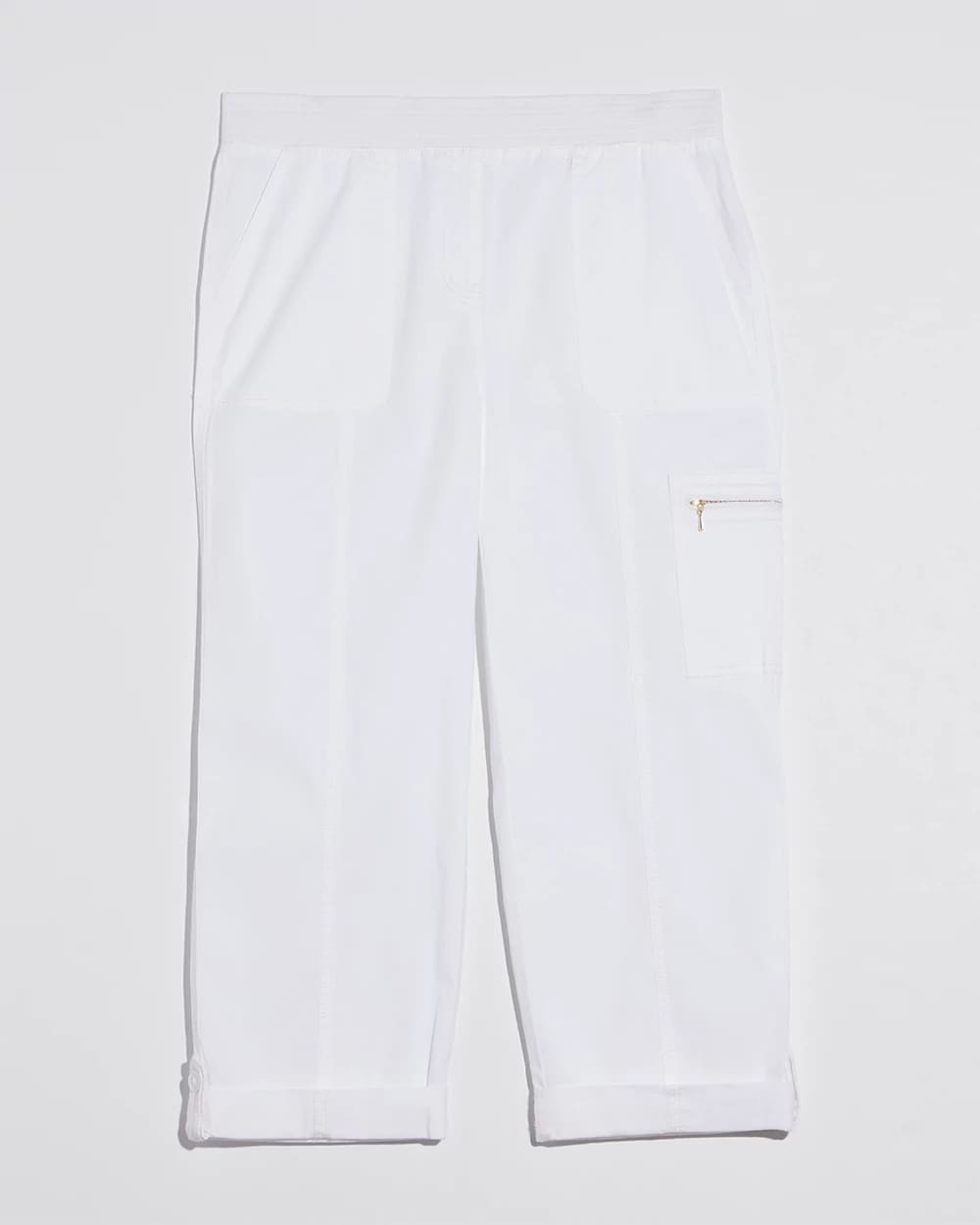 Chico's Discount Alabaster Alabaster Poplin Cropped Roll Tab Pants