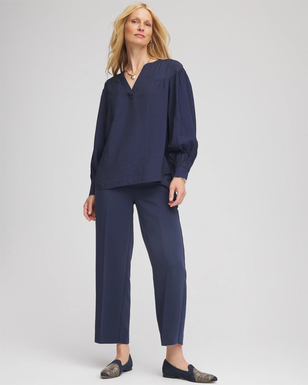 Chico's Online Passport Blue Stretch Crepe Tapered Ankle Pants