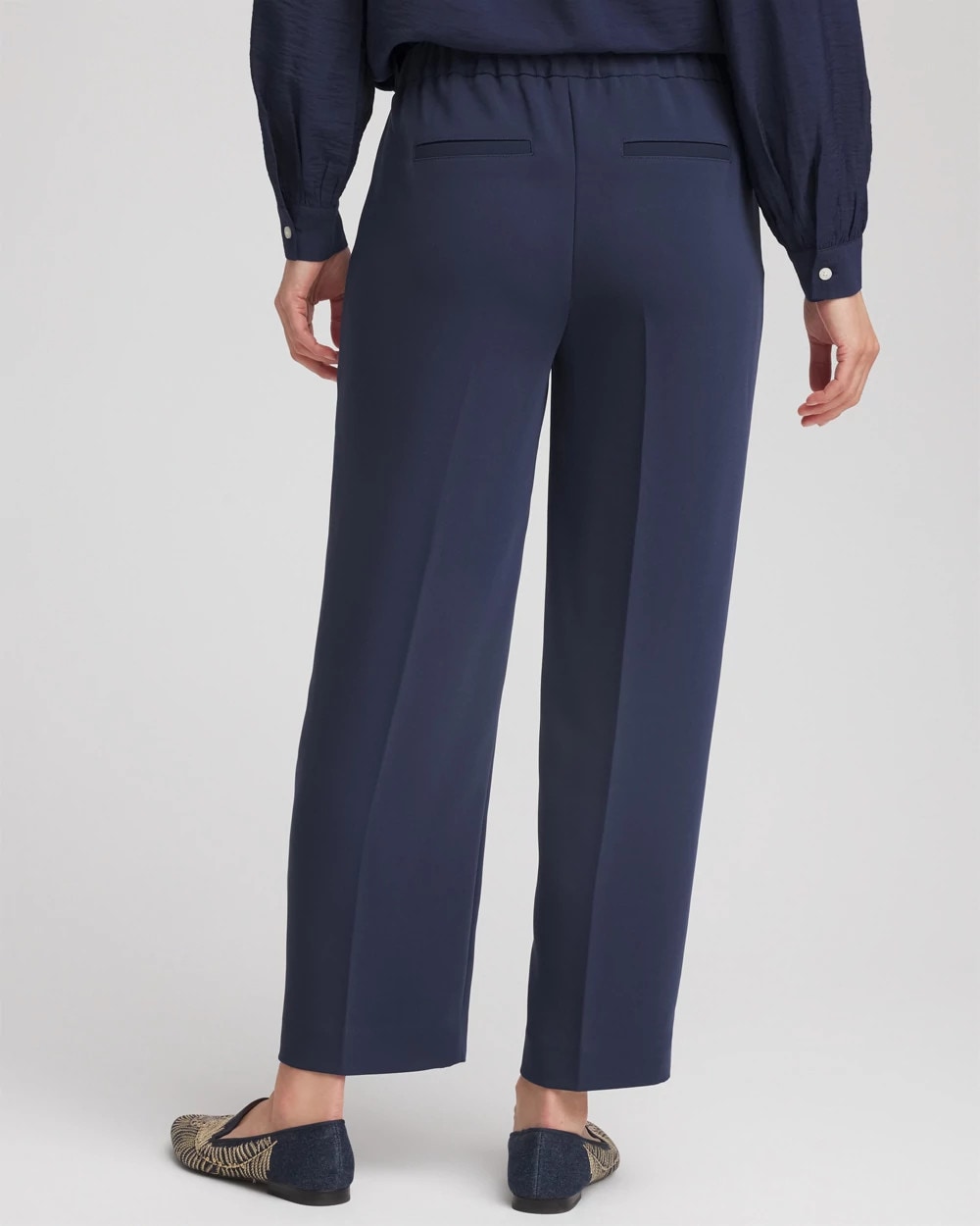 Chico's Online Passport Blue Stretch Crepe Tapered Ankle Pants