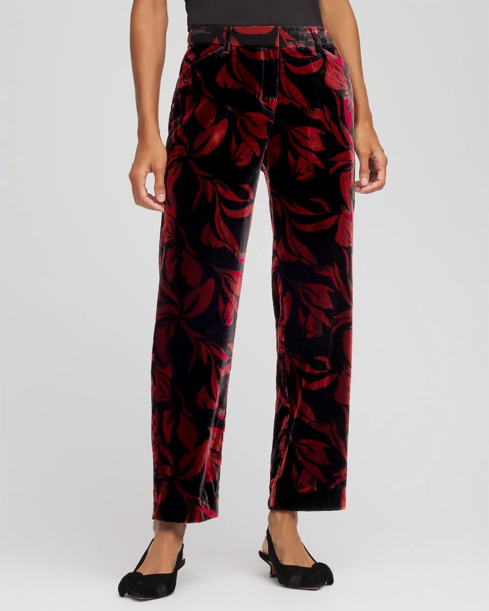 Chico's Sale Black Velvet Rose Slim Ankle Pants