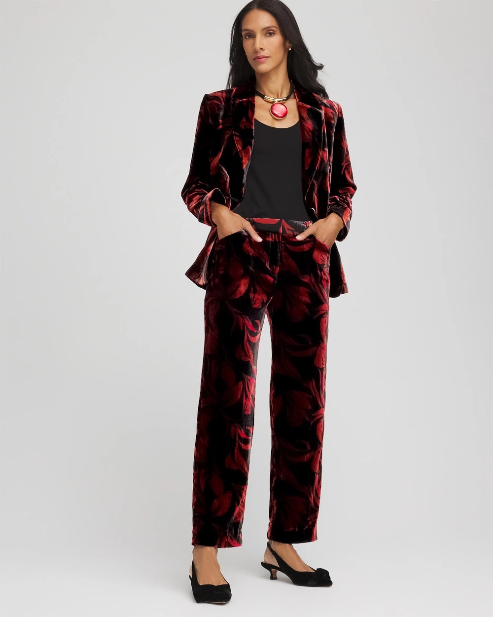 Chico's Sale Black Velvet Rose Slim Ankle Pants