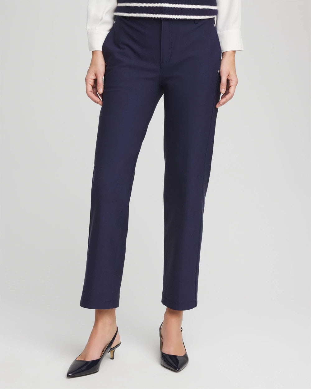 Chico's Outlet Passport Blue Cotton Straight Ankle Trousers
