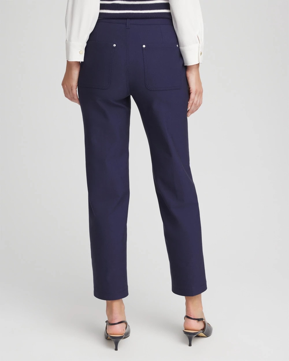 Chico's Outlet Passport Blue Cotton Straight Ankle Trousers