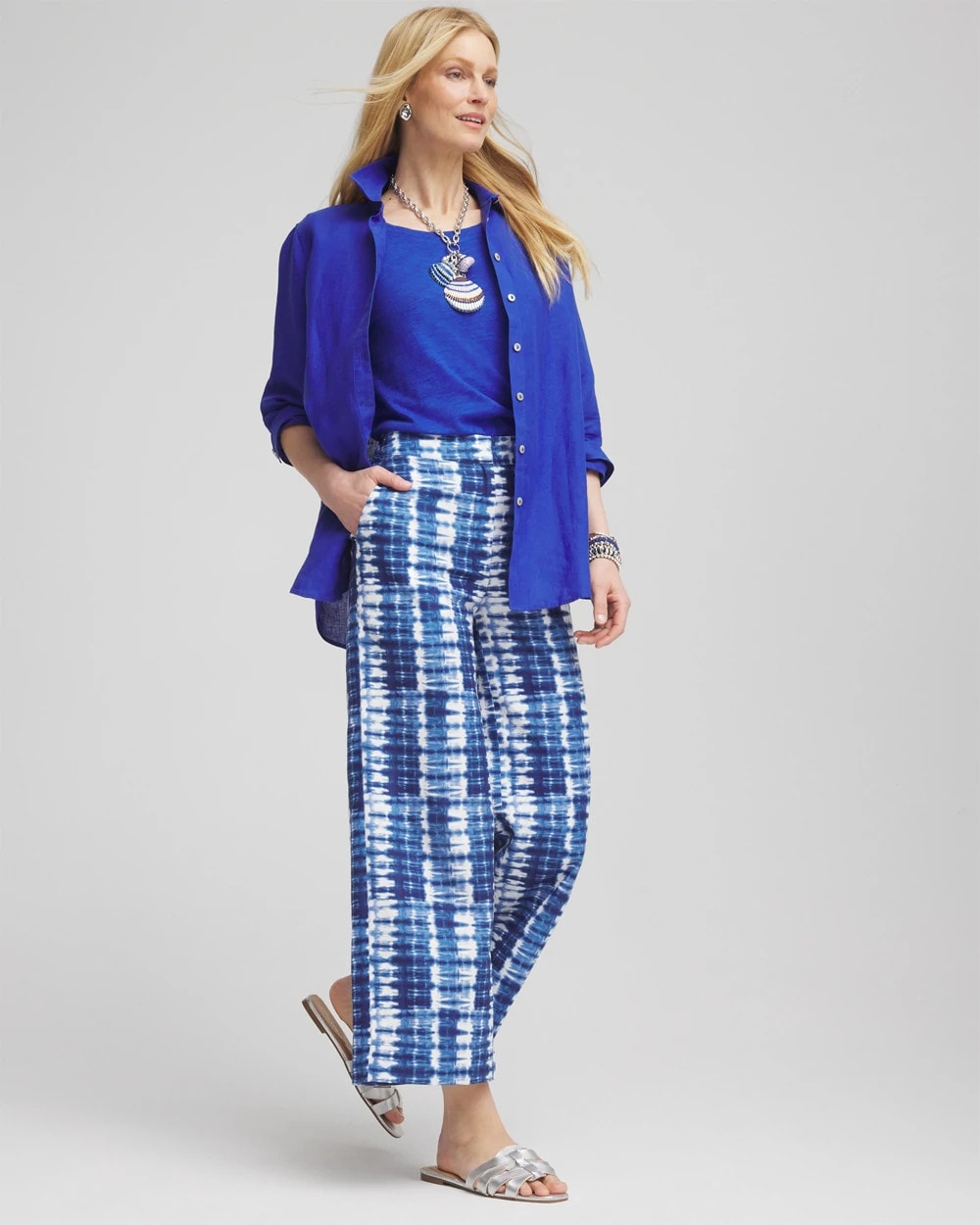 Chico's For Sale Blue Tie-Dye Linen Cropped Pants