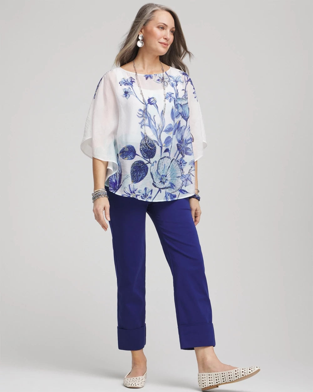 Chico's Discount Blue Casa Stretch Sateen Cropped Pants