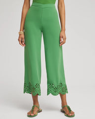 Chico's Sale Verdant Green Petite Satin Eyelet Hem Culottes