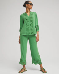 Chico's Sale Verdant Green Petite Satin Eyelet Hem Culottes