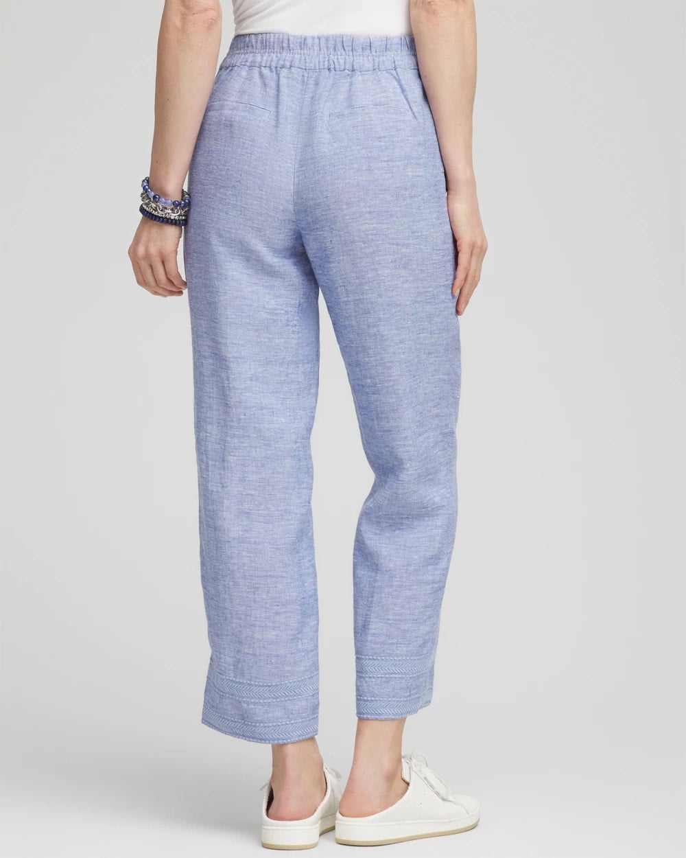 Chico's Online Blue Linen Pull On Waist Cropped Pants