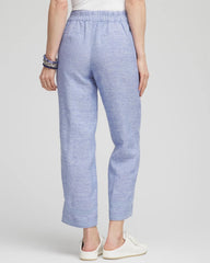 Chico's Online Blue Linen Pull On Waist Cropped Pants