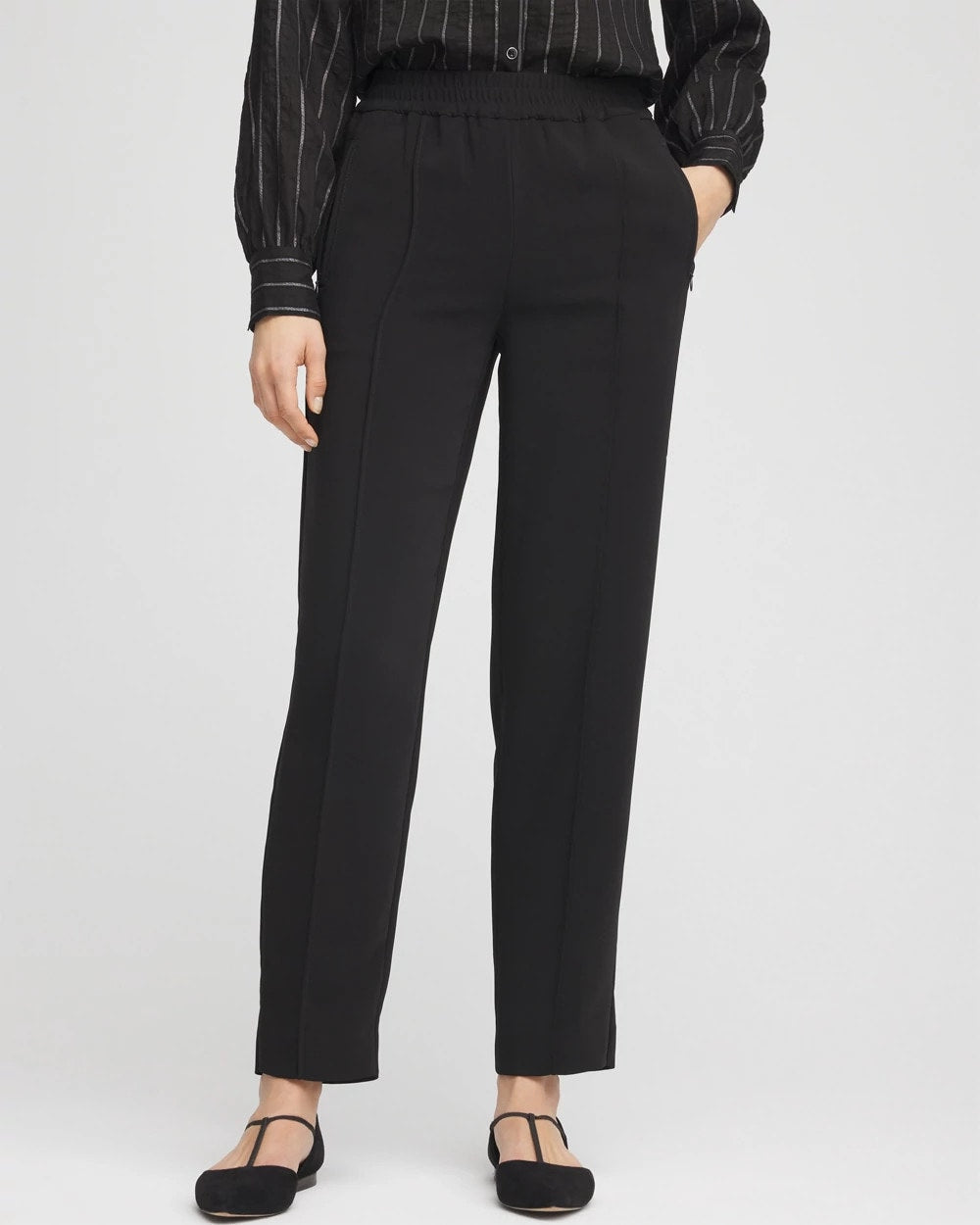 Chico's Discount Black Crepe Side-Zip Tapered Ankle Pants