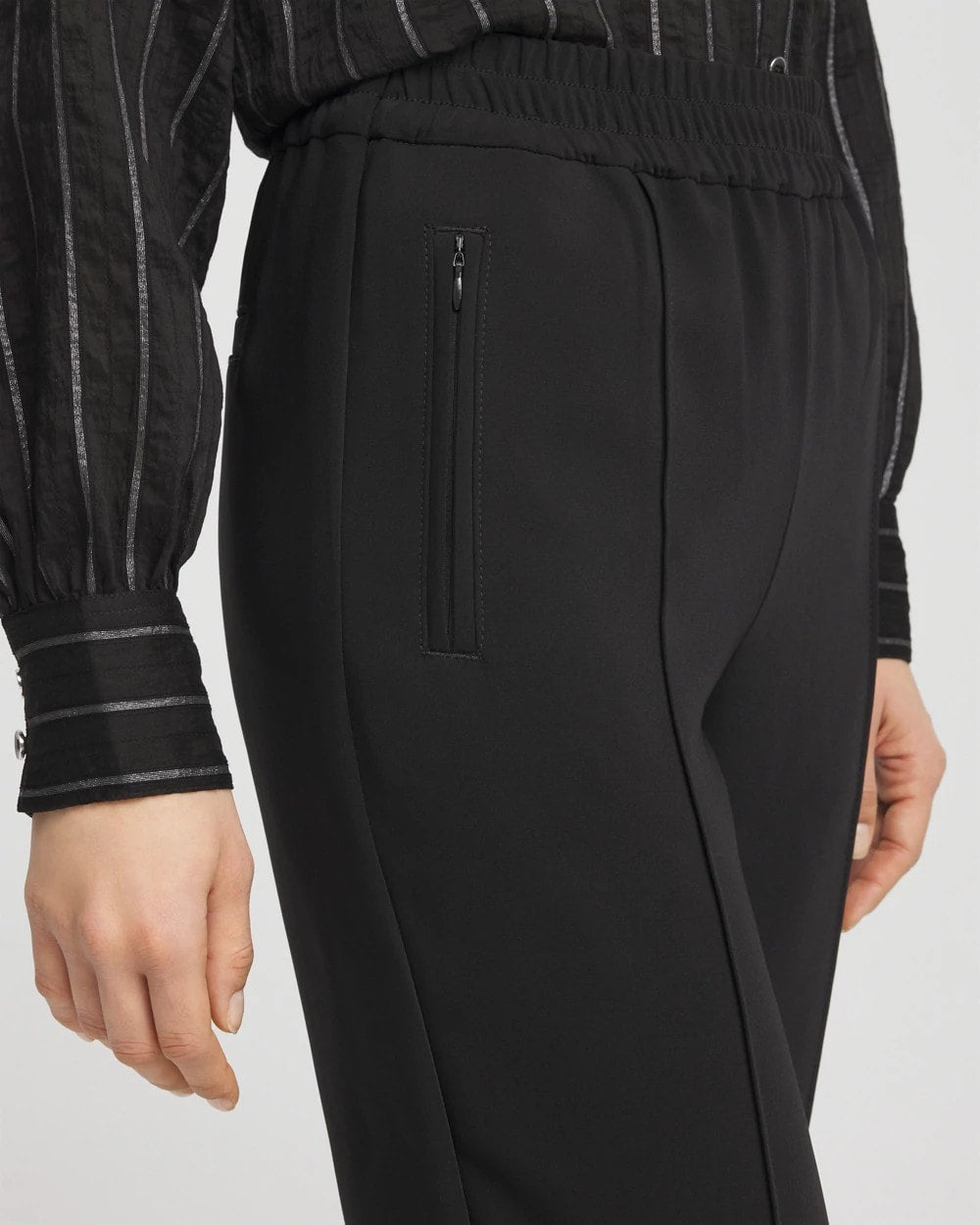 Chico's Discount Black Crepe Side-Zip Tapered Ankle Pants